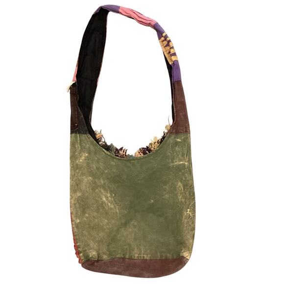 Fabric Owl Hobo Bag Cotton Blue Brown Hippie Bohemian Indie Emo Crow Patchwork - Picture 3 of 12